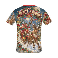 Load image into Gallery viewer, Victorian Christmas Reindeer Sleigh Ride Men's All Over Print Crew Neck T-Shirt