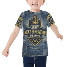 Load image into Gallery viewer, Little Kids' All Over Print Crew Neck T-Shirt - Young Patriot - Navy Little Kids