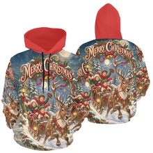 Load image into Gallery viewer, AOP Hoodie - Victorian Christmas Reindeer Sleigh Ride - Red Hood Men's All Over Print Hoodie (USA Size) (Model H13)