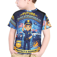Load image into Gallery viewer, Little Kids' All Over Print Crew Neck T-Shirt - Young Patriot - Future Policewoman