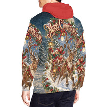 Load image into Gallery viewer, AOP Hoodie - Victorian Christmas Reindeer Sleigh Ride - Red Hood Men's All Over Print Hoodie (USA Size) (Model H13)