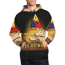 Load image into Gallery viewer, Men's All Over Print Hoodie (USA Size) (Model H13) - 2nd Armored Division - M1A1 Tank - Hell on Wheels w Fire