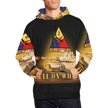 Load image into Gallery viewer, Men's All Over Print Hoodie (USA Size) (Model H13) - 2nd Armored Division - M1A1 Tank - Hell on Wheels w Fire