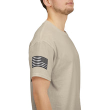 Load image into Gallery viewer, Unisex Heavy Cotton Tee - Army - Badge - LRRP - Tip of the Spear - Vietnam Vet w SVC - 3D - Enhanced with American Flag Sleeve