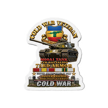 Load image into Gallery viewer, Die-Cut Magnet - Army - Cold War Vet - 4th Bn 73rd Armor - 1st Inf Div - Panzer Kaserne Boblingen, FRG - M60A1 Tank w COLD SVC - 3D Enhanced X 300