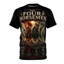 Load image into Gallery viewer, The Four Horsemen of the Apocalypse from the Book of Revelation Tribute Tee — Revelation Chapter 6