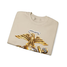 Load image into Gallery viewer, Crewneck Sweatshirt — Gold Eagle Globe & Anchor Graphic (Semper Fidelis)