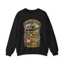 Load image into Gallery viewer, Crewneck Sweatshirt - Army - Vietnam Combat Cavalry Veteran w 1st Cav Diva SSI Big Helo - 3D - Enhanced