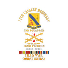 Load image into Gallery viewer, Kiss-Cut Vinyl Decals - Army - 14th Cavalry Regiment w Cav Br - 2nd Squadron - OIF - 2007–2009 - Red Txt Cbt Vet w IRAQ SVC X 300