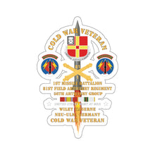 Load image into Gallery viewer, Kiss-Cut Stickers - Cold War Vet - 1st Missile Bn, 81st Artillery 56th Artillery Group - Neu-Ulm Germany - Firing Missile w ARTY Br w COLD SVC X 300