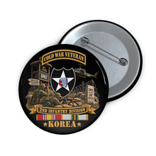 Load image into Gallery viewer, Custom Pin Buttons - Army - 2nd Infantry Division w Br - Ribbon COLD WAR Vet Tab - Korea - 3D - Enhanced