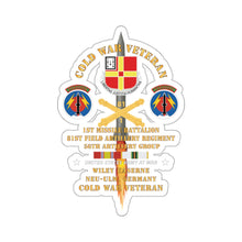 Load image into Gallery viewer, Kiss-Cut Stickers - Cold War Vet - 1st Missile Bn, 81st Artillery 56th Artillery Group - Neu-Ulm Germany - Firing Missile w ARTY Br w COLD SVC X 300