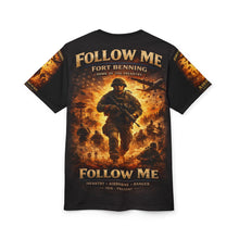 Load image into Gallery viewer, Fort Benning Infantry Tribute All‑Over Print Tee — "Follow Me, I Am the Infantry"