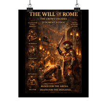 Load image into Gallery viewer, Gladiator Battle Matte Poster — "The Will of Rome" Vertical Art Print
