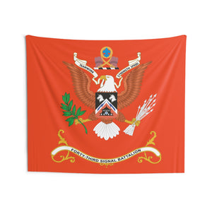 Indoor Wall Tapestries - 43rd Signal Battalion - TEAMWORK STRENGTH SPEED, Battalion Colors Tapestry