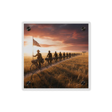Load image into Gallery viewer, Acrylic Wall Art Panel - E Company 25th Infantry Buffalo Soldiers Bicycle Corps with Guidon on the Prairie at Sunset