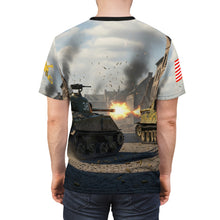 Load image into Gallery viewer, Unisex Tee - AOP Sherman Tank Battle with German Panzer Germany WWII