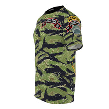 Load image into Gallery viewer, Unisex AOP Tee - Army - F Company, 425th Long Range Surveillance (RANGER) - Military Tiger Stripe Jungle Camouflage Shirt