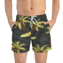 Load image into Gallery viewer, Tropical Palm Island Swim Trunks — Vintage Hawaiian Beach Shorts