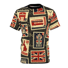 Load image into Gallery viewer, Unisex Cut & Sew Tee (AOP) - United Kingdom - Seamless pattern with stamps on theme UK