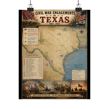 Load image into Gallery viewer, Civil War Engagements in Texas Matte Poster (1861–1865) — “Few Are Remembered, All Are Honored” Historical Map Print
