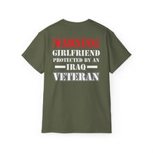 Load image into Gallery viewer, Unisex Ultra Cotton Tee - "Warning: Girlfriend Protected by an Iraq Veteran" Cotton T‑Shirt