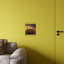 Load image into Gallery viewer, Acrylic Wall Art Panel - E Company 25th Infantry Buffalo Soldiers Bicycle Corps with Guidon on the Prairie at Sunset