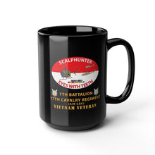 Load image into Gallery viewer, Vietnam Veteran 7th Battalion 17th Cavalry Black Mug - "Scalphunter Eyes With Teeth" (15oz)