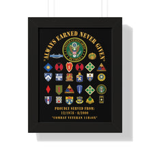 Load image into Gallery viewer, Honorable Veteran Framed Poster, Military Wall Art, Retirement Gift, Veteran's Day Decor, Personalized Military Tribute - Combat Veteran - 11B40X - Retired Army with Multi Units