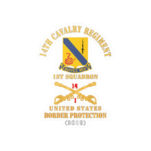 Load image into Gallery viewer, Kiss-Cut Vinyl Decals - Army - 14th Cavalry Regiment w Cav Br - 1st Squadron - USA Border Protection - 2019 - Red Txt X 300