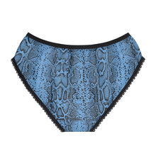 Load image into Gallery viewer, Stylish Women's Briefs with Snake Print, Trendy Underwear, High Waist Briefs, Comfortable Lingerie - Black and White Snake Skin - Light Blue