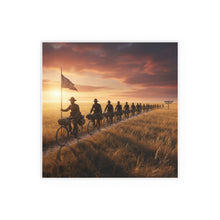 Load image into Gallery viewer, Indoor and Outdoor Silk Posters - E Company 25th Infantry Buffalo Soldiers Bicycle Corps with Guidon on the Prairie at Sunset