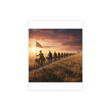 Load image into Gallery viewer, Indoor and Outdoor Silk Posters - E Company 25th Infantry Buffalo Soldiers Bicycle Corps with Guidon on the Prairie at Sunset