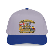 Load image into Gallery viewer, Mid Profile Baseball Cap - Army - Iraq War Veteran - Ribbon Bar - Map - SSI - 1st Armored Division - 3D - Enhanced
