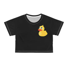 Load image into Gallery viewer, AOP Crop Tee - Yellow Rubber Duck - Oblique Left Front X 300 Crop Top T Shirt