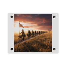 Load image into Gallery viewer, Acrylic Wall Art Panel - E Company 25th Infantry Buffalo Soldiers Bicycle Corps with Guidon on the Prairie at Sunset
