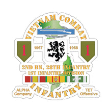 Load image into Gallery viewer, Kiss-Cut Stickers - Army - Vietnam Combat Infantry w Alpha Company, 2nd Bn 28th Inf 1st Inf Div SSI TET Offensive w VN SVC X 300