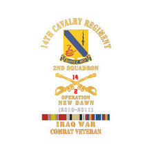 Load image into Gallery viewer, Kiss-Cut Vinyl Decals - Army - 14th Cavalry Regiment w Cav Br - 2nd Squadron - OND - 2010–2011 - Red Txt Cbt Vet w IRAQ SVC X 300