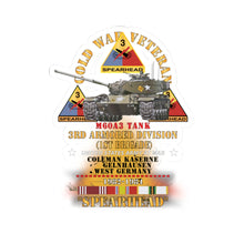 Load image into Gallery viewer, Kiss-Cut Stickers - Army - Cold War Vet - 3rd Armored Division - Gelnhausen, Germany - M60A3 Tank - Spearhead w Fire - 1982-1984 w DUI - COLD X 300