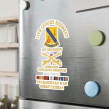 Load image into Gallery viewer, Kiss-Cut Vinyl Decals - Army - 14th Cavalry Regiment w Cav Br - 1st Squadron - OEF - 2011-2012 - Red Txt Cbt Vet w AFGHAN SVC X 300