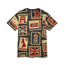 Load image into Gallery viewer, Unisex Cut & Sew Tee (AOP) - United Kingdom - Seamless pattern with stamps on theme UK
