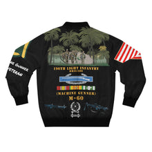 Load image into Gallery viewer, Men's AOP Bomber Jacket - Army - 196th Light Infantry Brigade - Vietnam War Vet- PFC - M60 Machine Gunner, CIB, Vietnam Service Ribbons