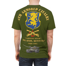Load image into Gallery viewer, Unisex Cut & Sew Tee (AOP) - Army - HHT - 2nd Squadron, 6th Armored Cavalry Regiment Ft Knox, Kentucky, 1980-1981