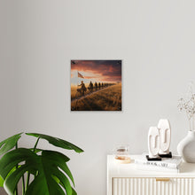 Load image into Gallery viewer, Acrylic Wall Art Panel - E Company 25th Infantry Buffalo Soldiers Bicycle Corps with Guidon on the Prairie at Sunset