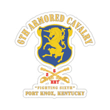 Load image into Gallery viewer, Kiss-Cut Stickers - 6th Armored Cavalry Regiment Patch with Cavalry Branch, Ft Knox Kentucky - Red Text on Branch