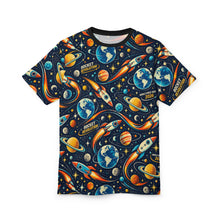 Load image into Gallery viewer, Retro Rocket Space Tee — All-Over Planet & Rocket Print