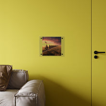 Load image into Gallery viewer, Acrylic Wall Art Panel - E Company 25th Infantry Buffalo Soldiers Bicycle Corps with Guidon on the Prairie at Sunset