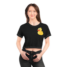 Load image into Gallery viewer, AOP Crop Tee - Yellow Rubber Duck - Oblique Left Front X 300 Crop Top T Shirt