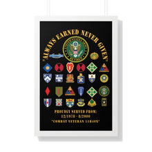 Load image into Gallery viewer, Honorable Veteran Framed Poster, Military Wall Art, Retirement Gift, Veteran's Day Decor, Personalized Military Tribute - Combat Veteran - 11B40X - Retired Army with Multi Units