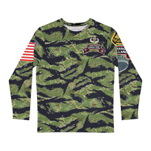 Load image into Gallery viewer, Men's Long Sleeve Shirt (AOP) - F Company, 425th Long Range Surveillance (RANGER) - Military Tiger Stripe Jungle Camouflage w Jumpmaster Wing